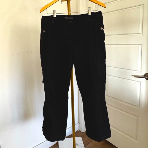 Women’s Corduroy Black Straight Leg Cargo Pants 90s Grunge Dark Academia Size 12 - Picture 1 of 12
